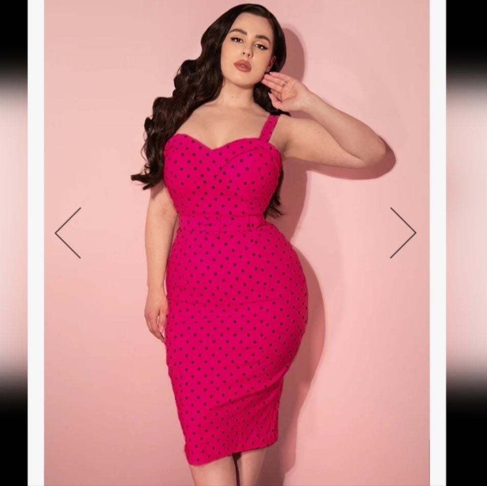 Vixen Hot Pink Polka Dot Maneater Wiggle Dress